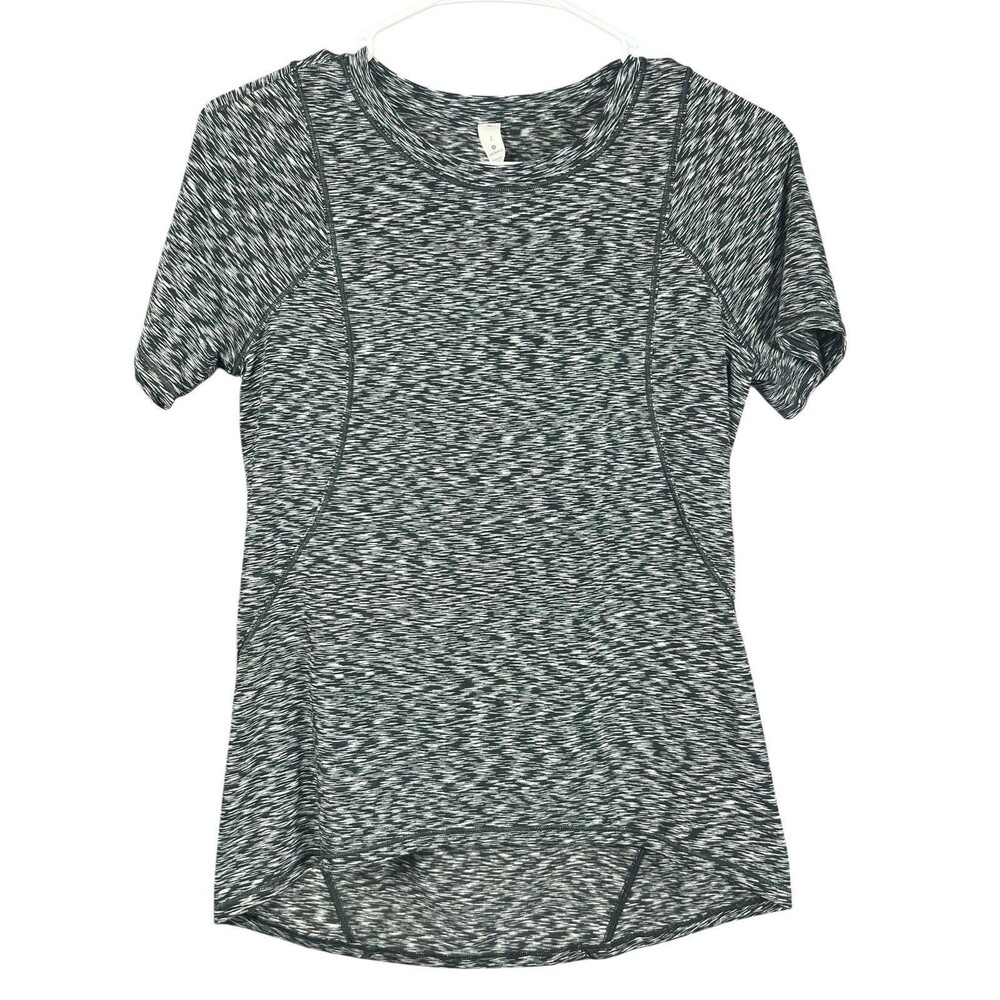 Lululemon Shirt Women's 2 Make Miles Count‎ Spaced Out Space Dye Black White Tee